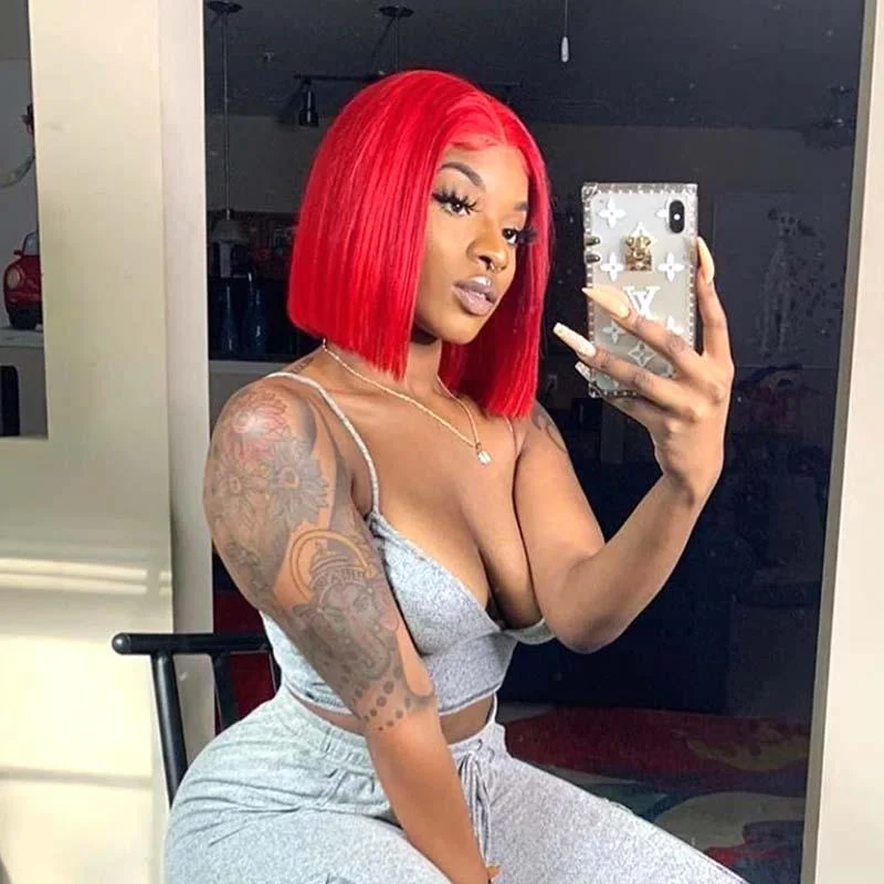 real person hair ring zodiac-Red Lace Front Bob Wig Human Hair Middle Part for Sale Surprisehair