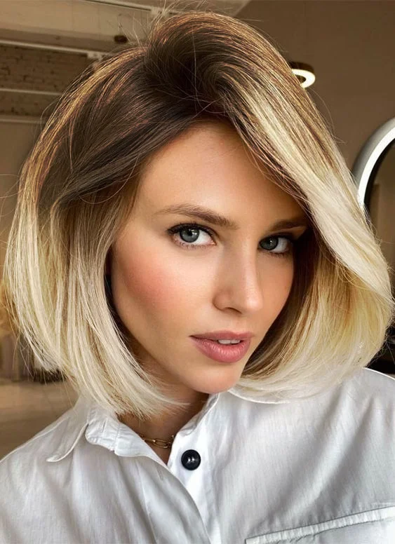 Synthetic wigs for fashion shows-Short Bob Wig Ombre Rooted Synthetic Wigs( Lace Part )