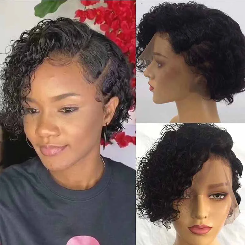 real person hair ring sustainable-Short curly pixie cut wig human hair for African American Surprisehair