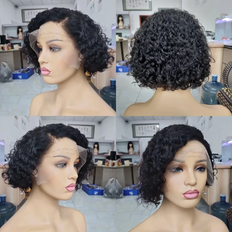 real person hair ring timeless-Short Curly Pixie Lace Front Wigs Human Hair 13x4 Lace Wig for Black Women