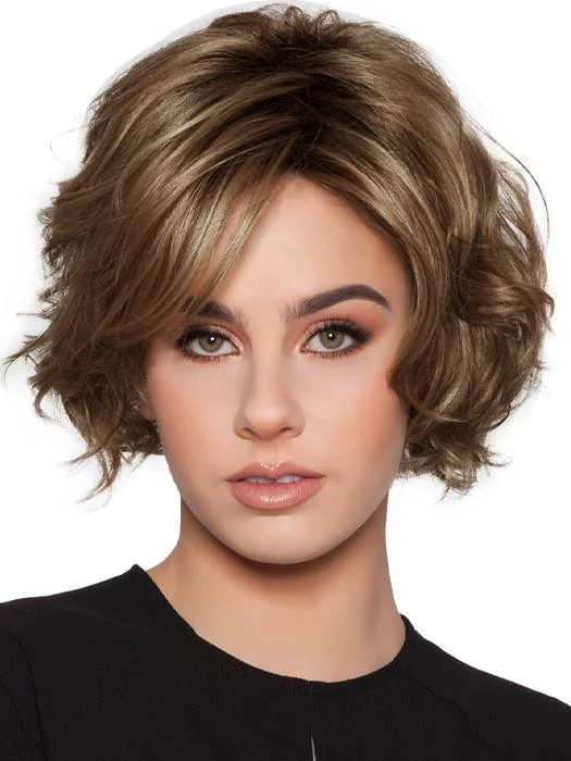 Synthetic wigs for cultural events-Short Curly Brown L Part Lace Front Synthetic Wigs