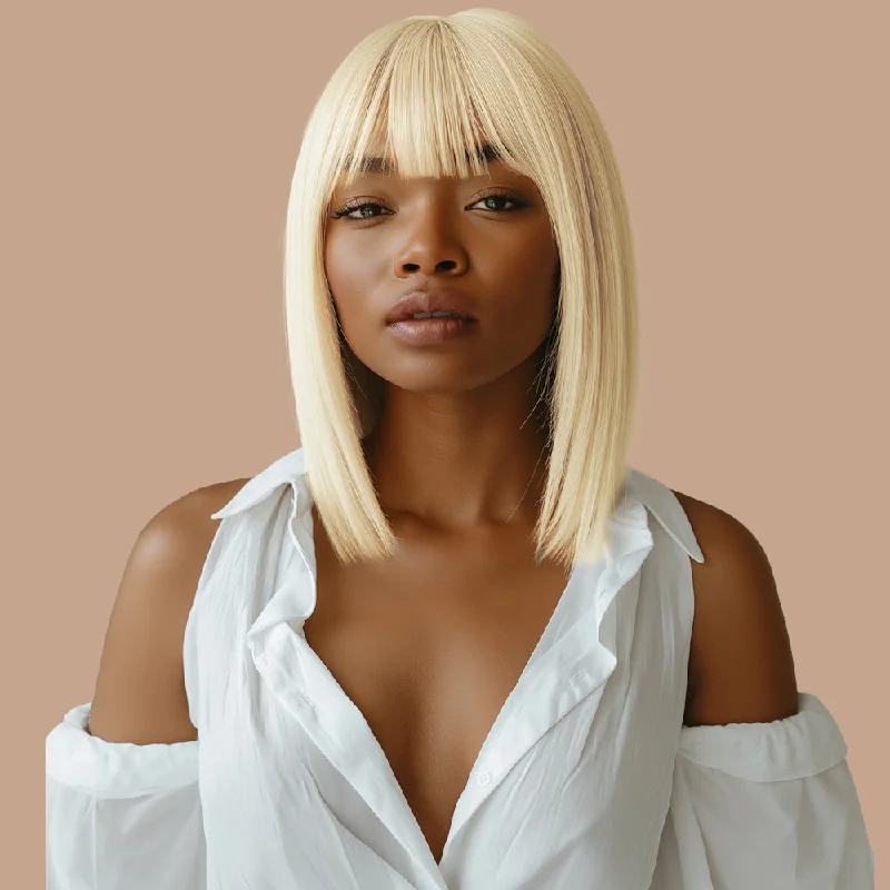 real person hair ring bold-Straight 613 Bob Bang Wig 100% Human Hair