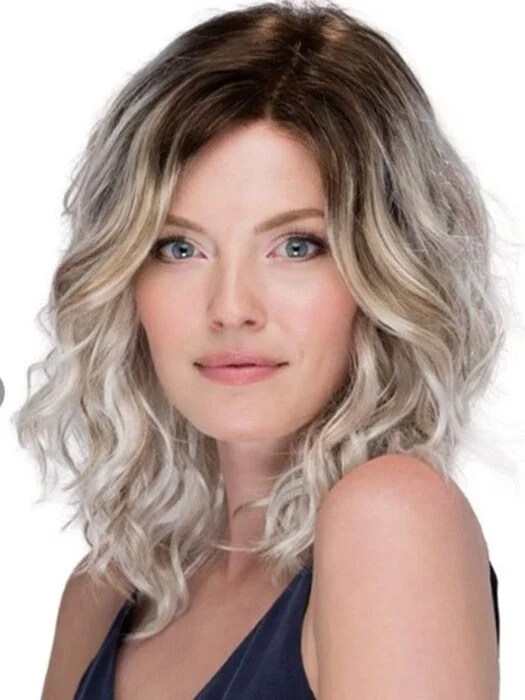 Synthetic wigs with tight curls-Sublime Middle Length Curly Silver Blonde Mono Part Synthetic Wigs