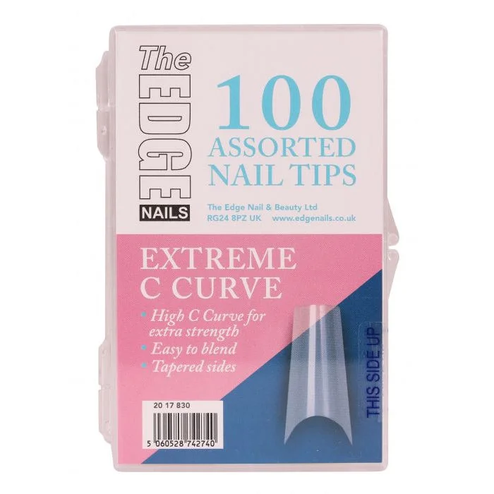 Hair glaze-The Edge Extreme C Curve Tips 100 Assorted (boxed)