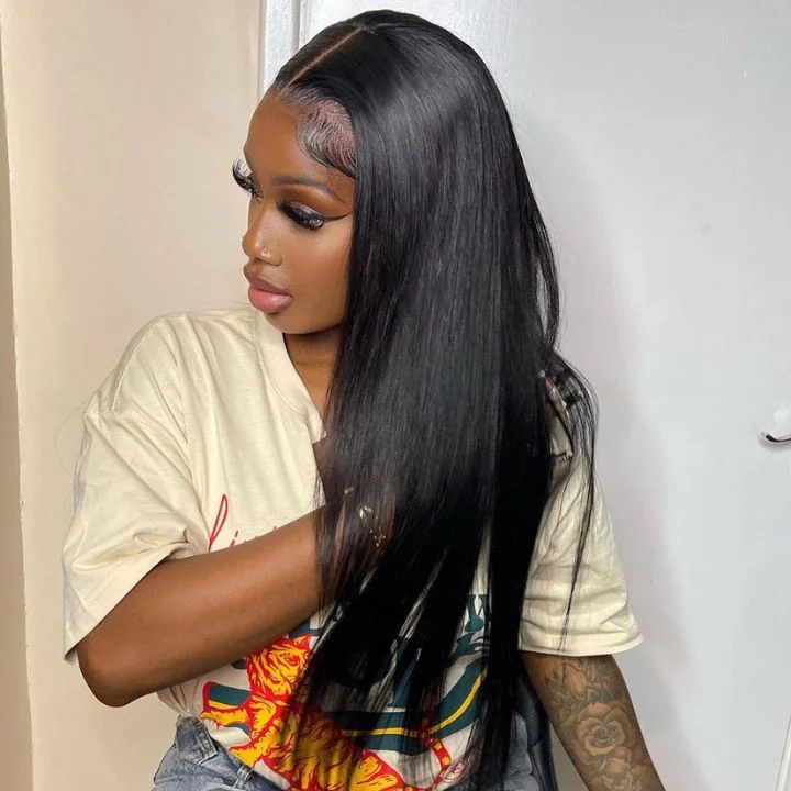 real person hair ring groomsman-Tiktok King__karine Same Wig Long Straight Hair 13*4/4*4/T Part Lace Front Wigs Preplucked Frontal Human Hair Wig - Amanda Hair