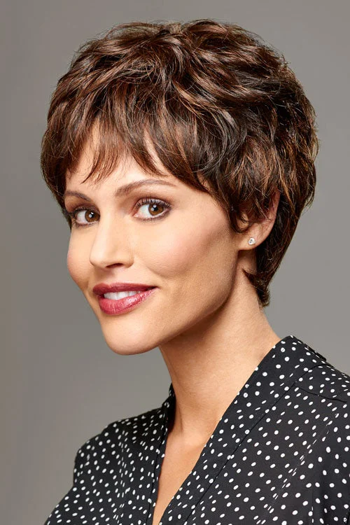 Synthetic wigs with bangs-Trish (Petite Average) Synthetic Wig by Henry Margu | Short, Wavy | Lace Front | Hand Tied | Full Mono Cap