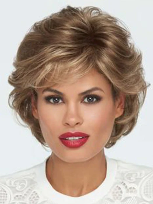 Synthetic wigs for clearance sale-Unique Short  Layered Curly  Blonde  Mixed Brown Synthetic Mono Top Wigs