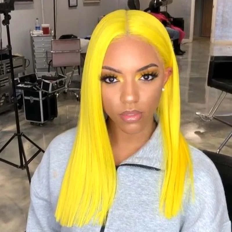 real person hair ring special-#Yellow Color 13x4 Lace Front Wig Human Hair Straight Surprisehair